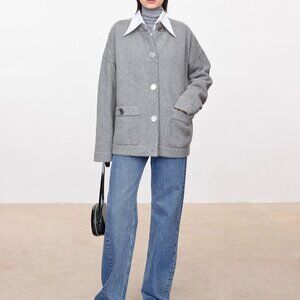 CHICJOC Italy 100% Cashmere Heavy-Duty Embossed Coin Button Cardigan size 36